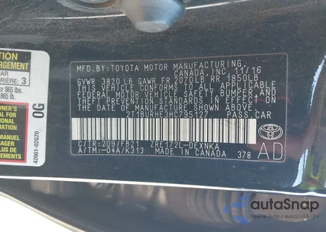 2017 Toyota Corolla Le from USA, damaged, VIN 2T1BURHE3HC795127
